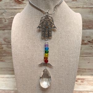 Hamsa, crystal chakra & teardrop prism